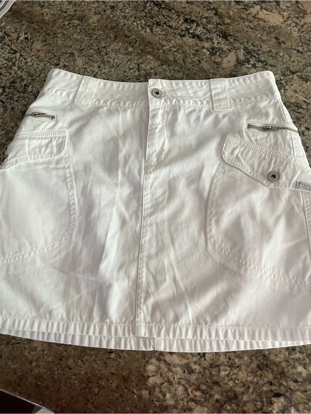 DKNY White Utility Mini Skirt with Front Pocket Details